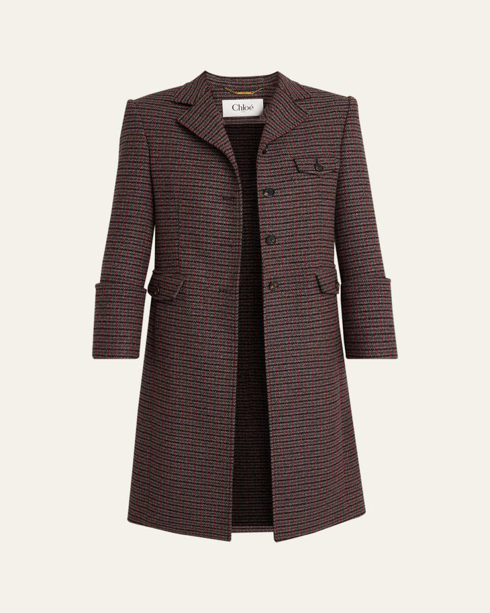 Houndstooth Wool-Blend Riding Coat